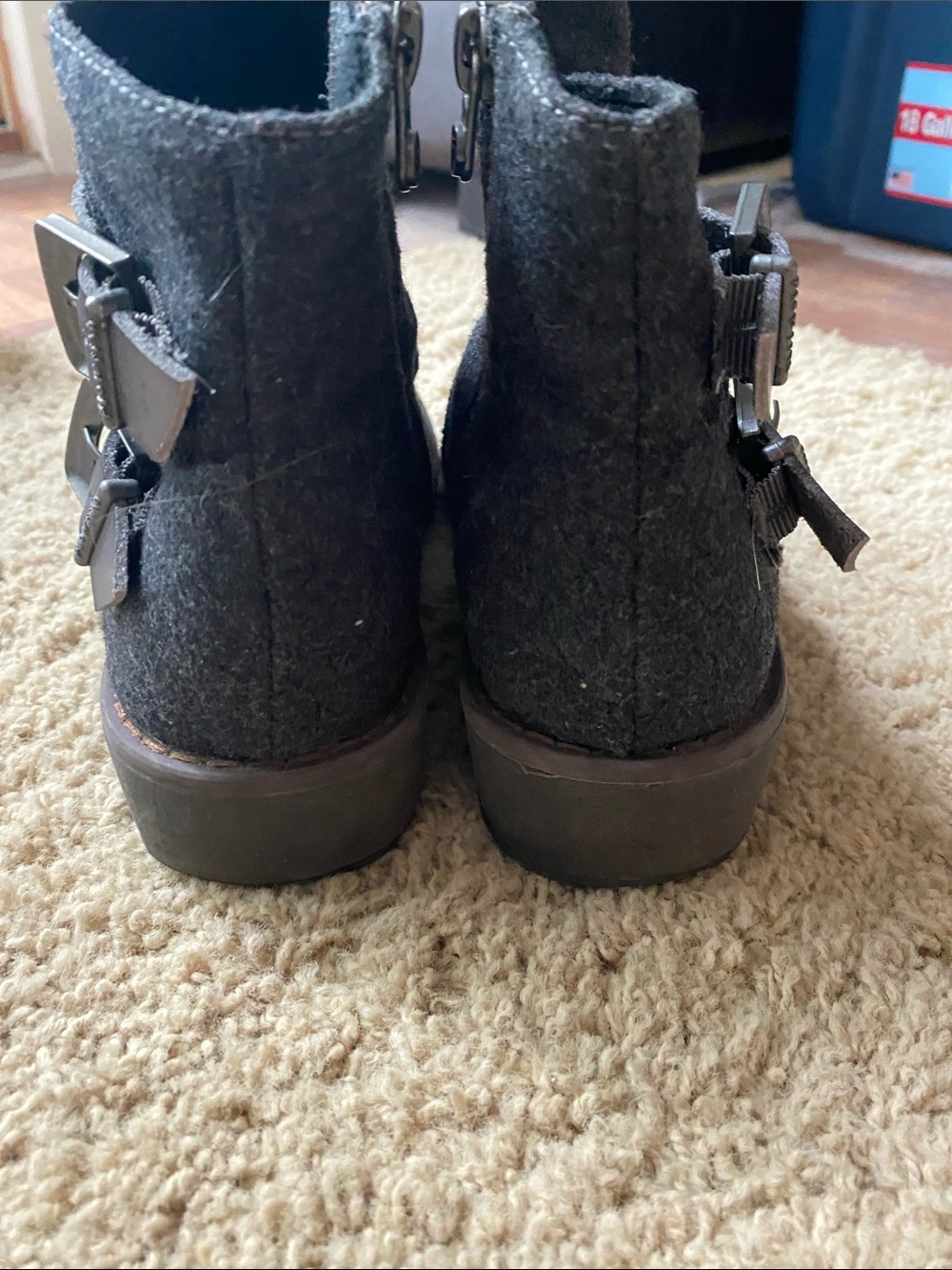 Blowfish Black Wool Buckle Ankle Boots - Picture 6 of 9
